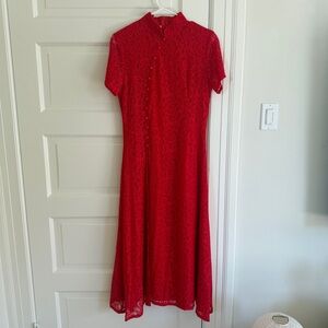 Elegant Qipao Chinese Red Lace Dress